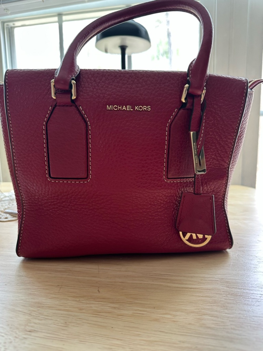 Michael Kors Wine Red Pebbled Leather Satchel